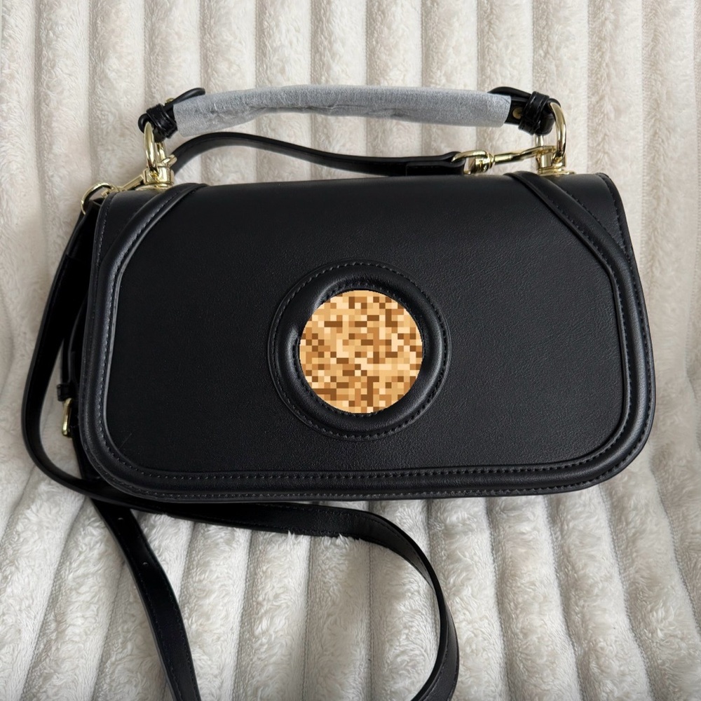 Black Medium Shoulder Bag Round Logo Detail